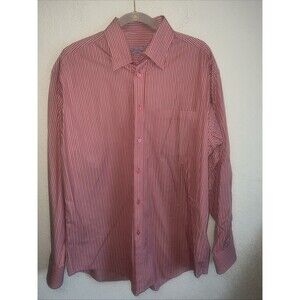 Bugatchi Uomo Button Shirt Mens Red Long Sleeve Striped Luxury Dress Date Work L